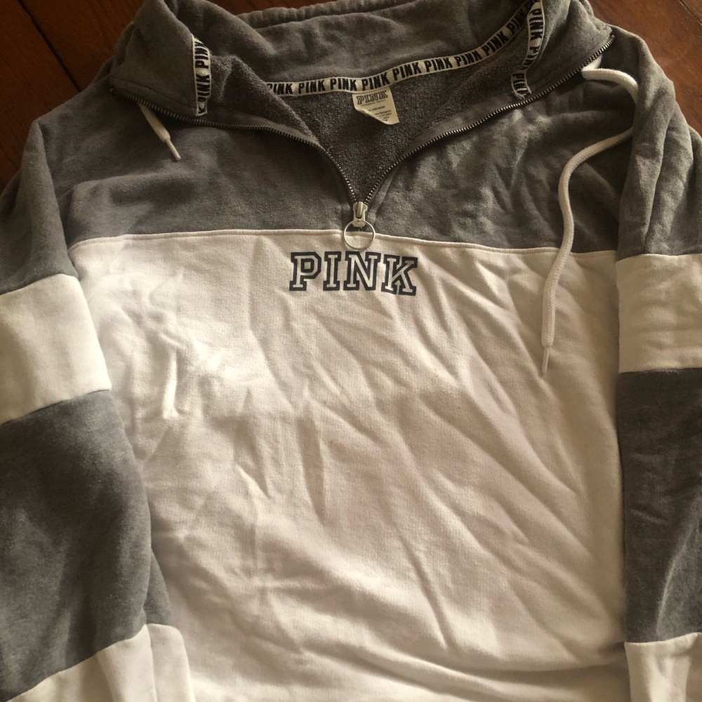 Victoria’s Secret PINK grey and white pullover sweatshirt, half-zip